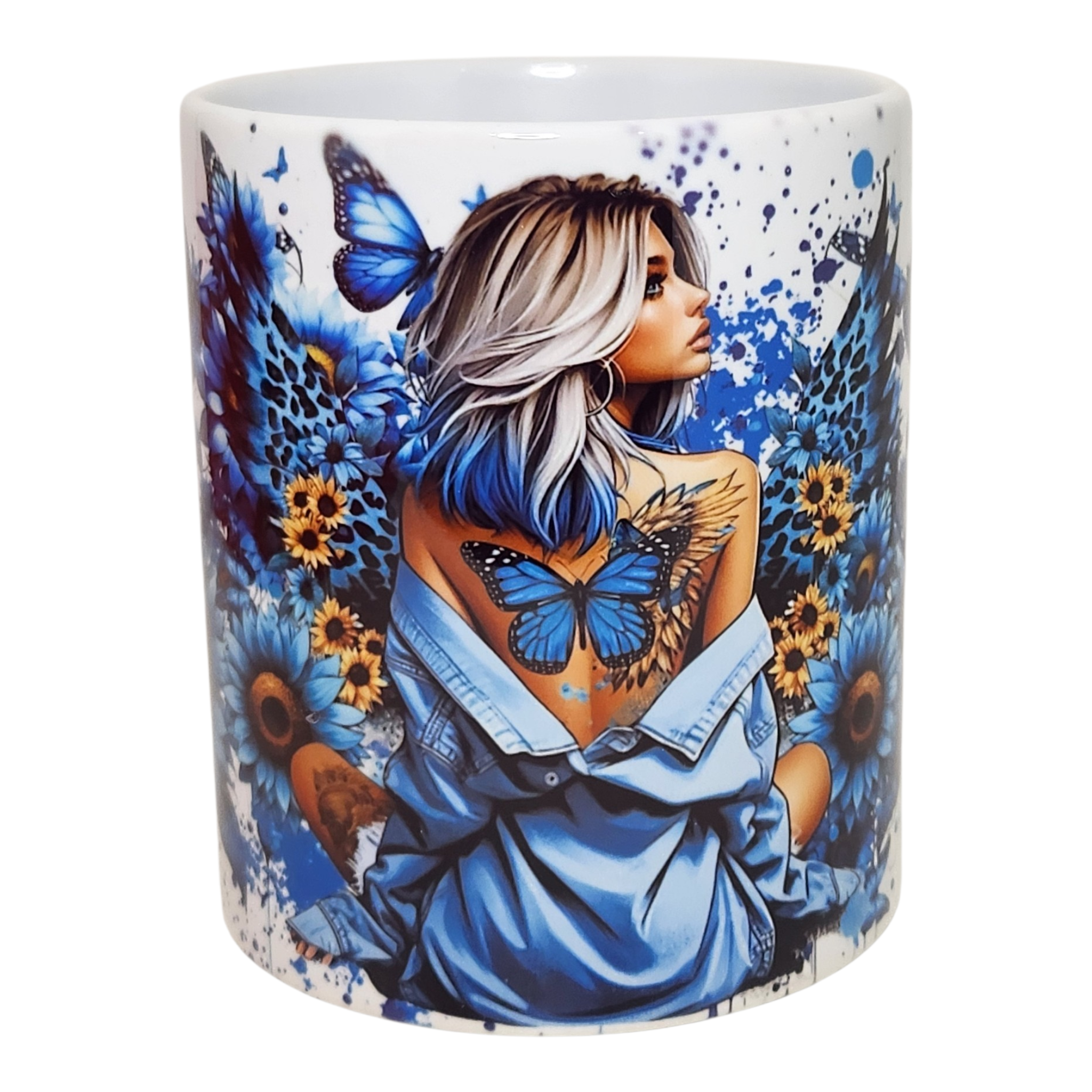 Mug femme de dos+ tatouage + papillons