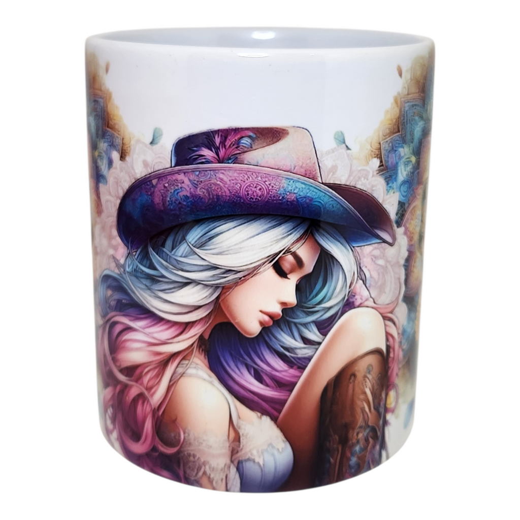 Mug coté cowgirl mystique ,mandalas colorés, bohème chic